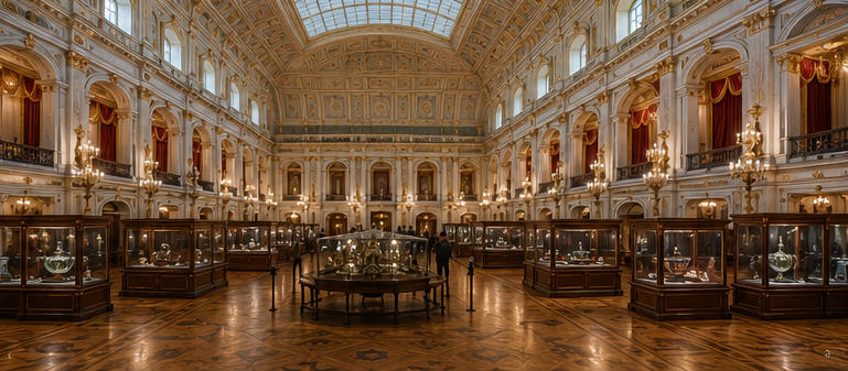 Full panoramic view of Hermitage palace gallery system