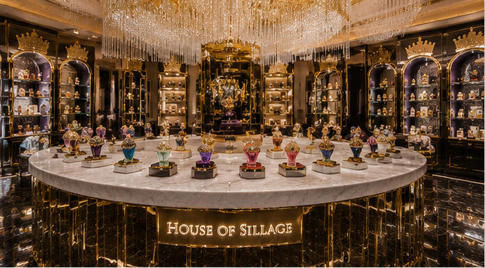 Jewelry style marble perfume island for central VIP tasting zone