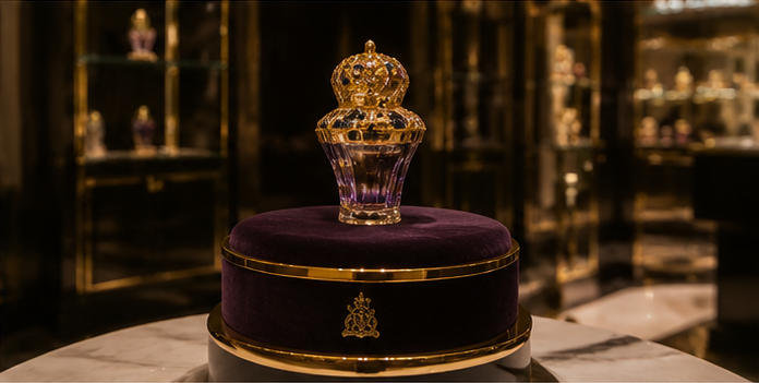 Velvet jewelry plinth for limited-edition jewel perfume exhibits