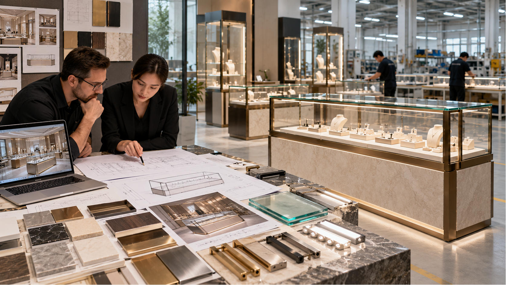 Display case manufacturer producing custom showcases for commercial retail projects