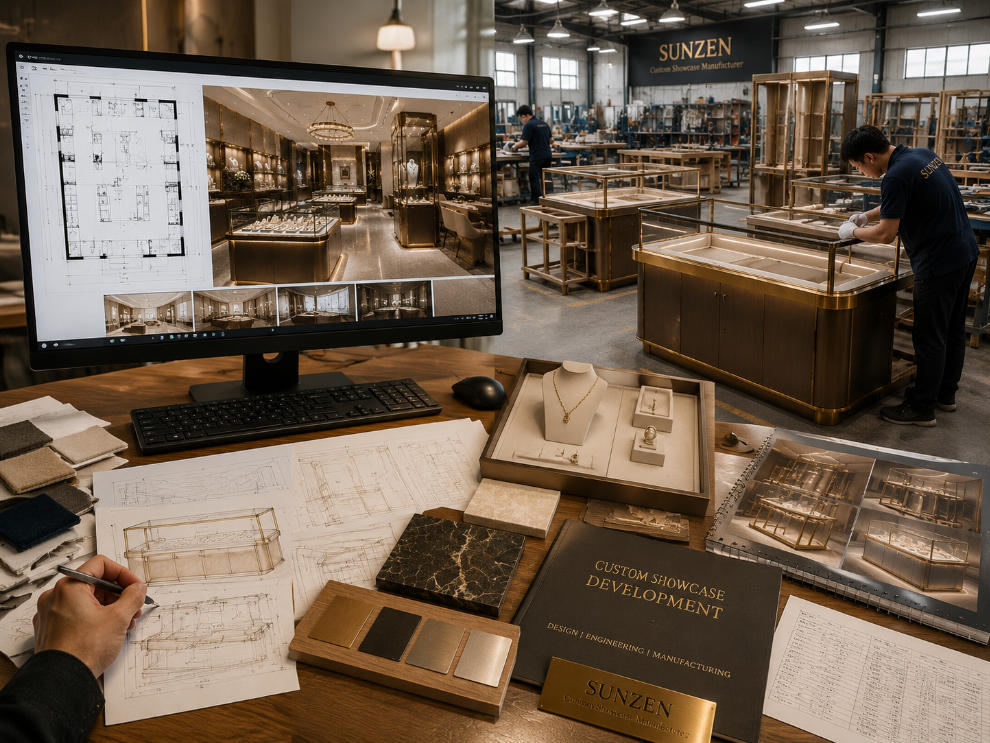 Custom jewelry showcases from boutique design to factory manufacturing