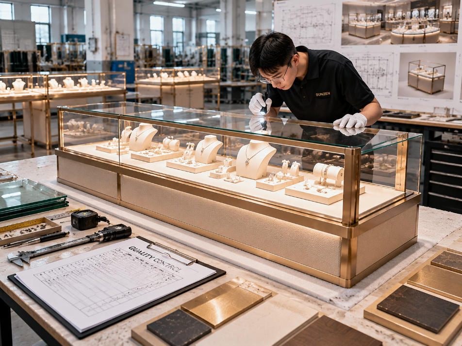 Quality control checking jewelry chain fixtures materials finishes lighting glass and construction details before delivery