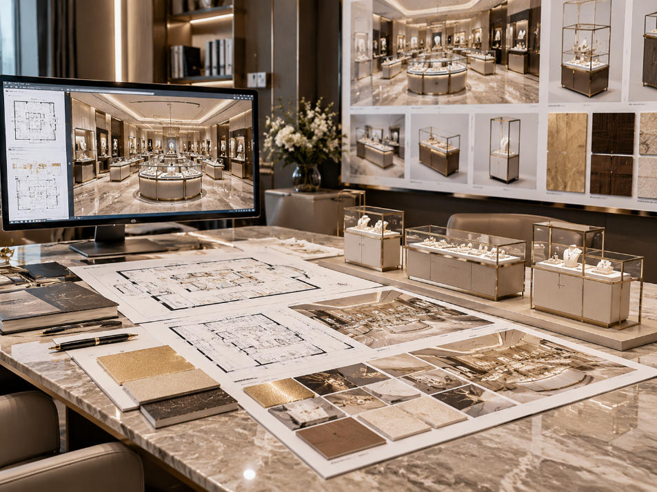 Jewelry chain retail fixture planning coordinating store layouts display references quantities and brand standards