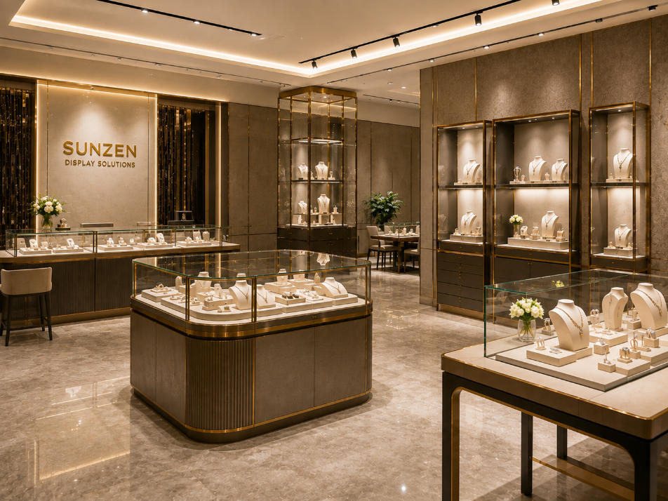 Jewelry display solutions with custom jewelry showcases wall displays island showcases counters lighting security manufacturing and installation