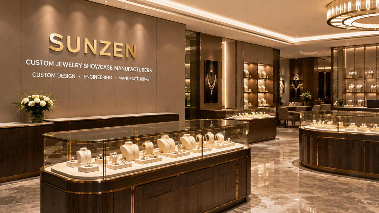 Jewelry showcase manufacturers producing custom display cases for luxury jewelry stores