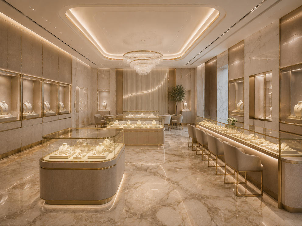 Jewelry store 3D design rendering for custom retail interior planning