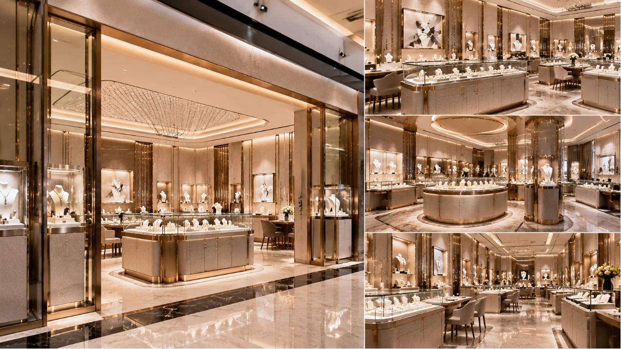 Completed jewelry store fixture rollout using coordinated custom fixtures across multiple branded jewelry retail locations