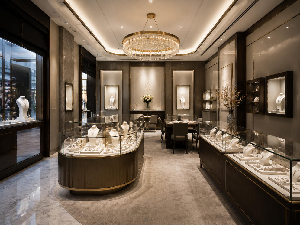 Luxury jewelry store interior design with custom jewelry display solutions