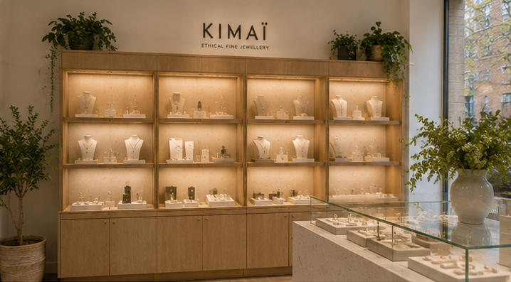 Stone diamond islands matte white stone central display