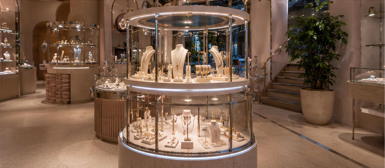 Ladies boutique showcase for fitting room accessories