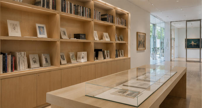 Timber gallery display rack for art category separation aisles