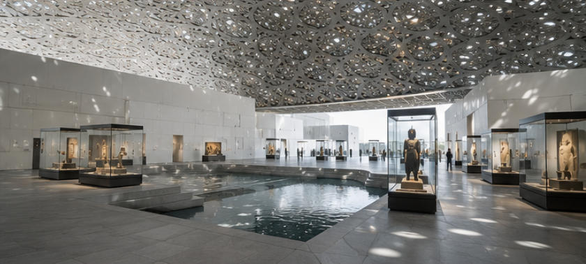 Full 9200㎡ interior of Louvre Abu Dhabi dome gallery complex