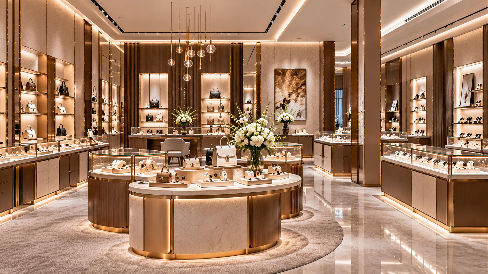 Luxury brand retail fixtures translating distinctive brand identity into coordinated custom displays counters showcases wall systems and premium store elements