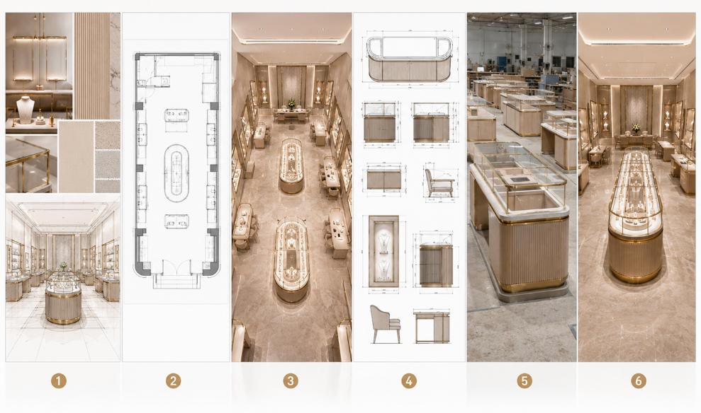 Luxury retail fixture brand design process from concept and layout to manufacturing