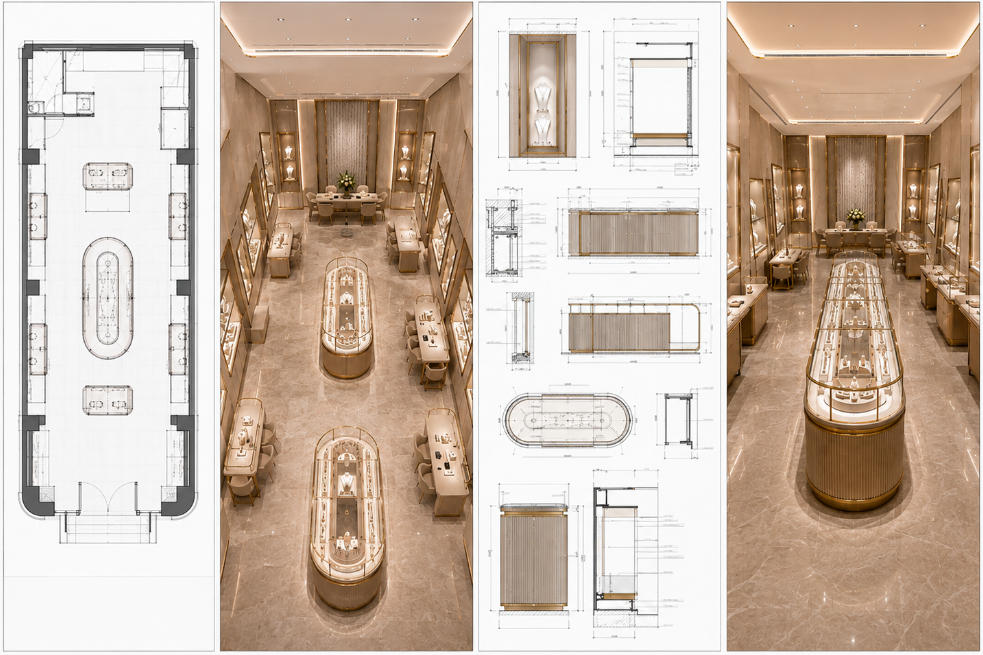Luxury retail fixture development from store layout and CAD engineering to finished interior