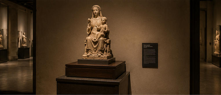 Focused art plinth for landmark medieval sculpture exhibits