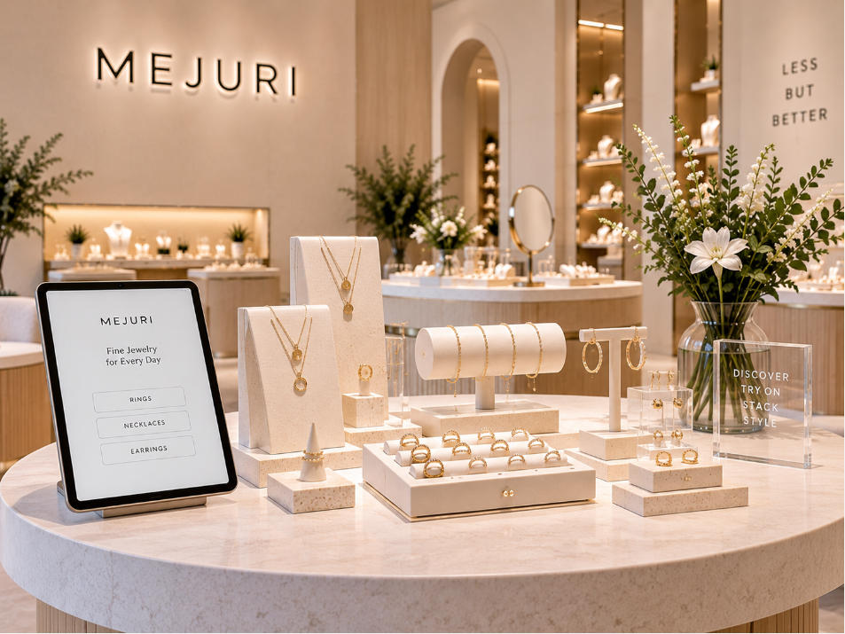 Interactive jewelry presentation with acrylic displays and integrated LED lighting