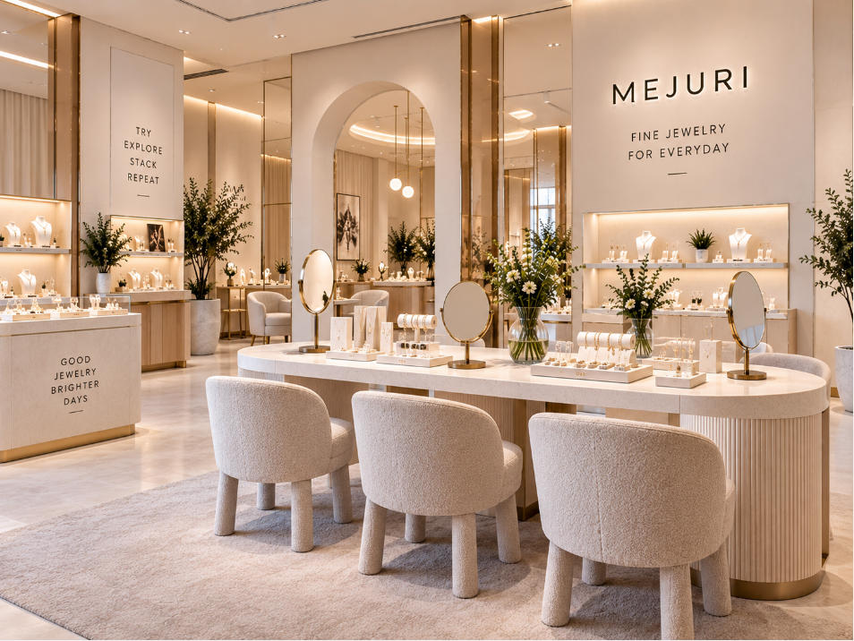 Open jewelry try-on area inside Mejuri Toronto concept store