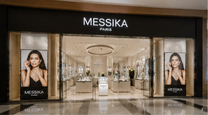 Modern fashion jewelry showcase with white gloss & mirror steel