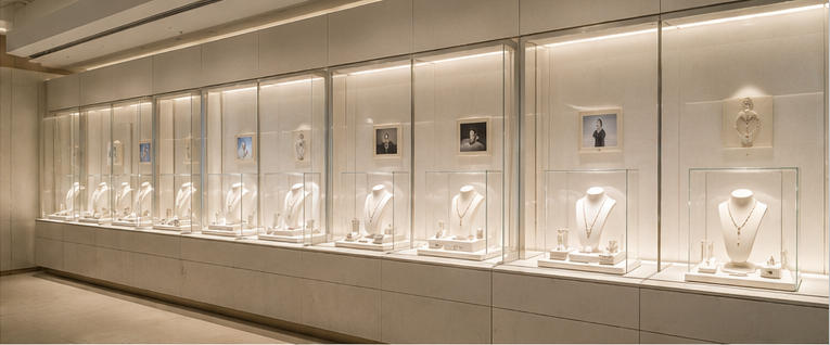Minimal pearl vitrine for pearl art exhibition zones