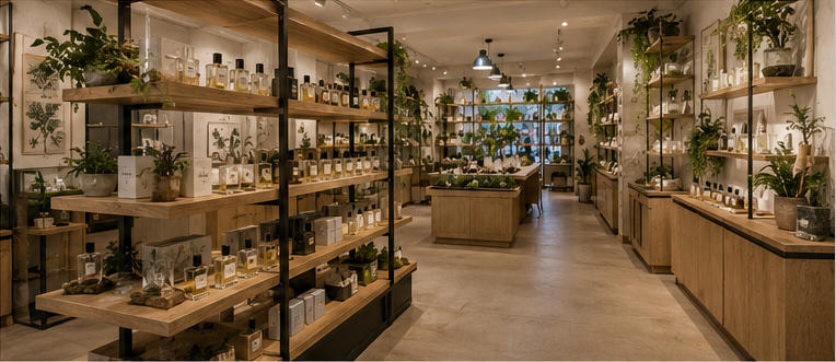 Layered lifestyle scent rack for olfactory family segmentation aisles