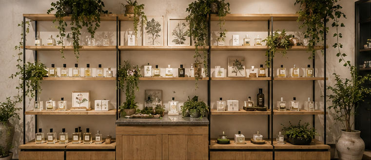 Open plant wall vitrine for full-length botanical gallery corridors
