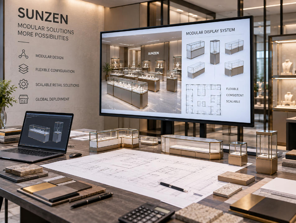Modular display case supplier planning repeatable display modules configurations dimensions and retail system combinations