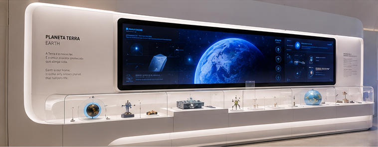 Digital display unit for screen-integrated tech exhibits