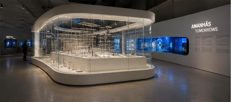 Full panoramic interior of Museum of Tomorrow tech halls