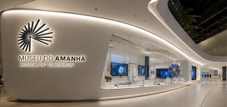 Futuristic tech vitrine for central large tech exhibition halls