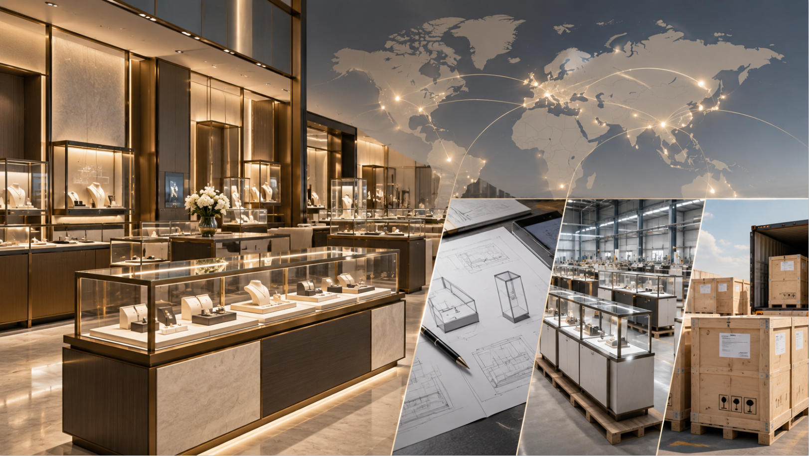Multi country display case manufacturer supporting coordinated custom display case production for global retail projects