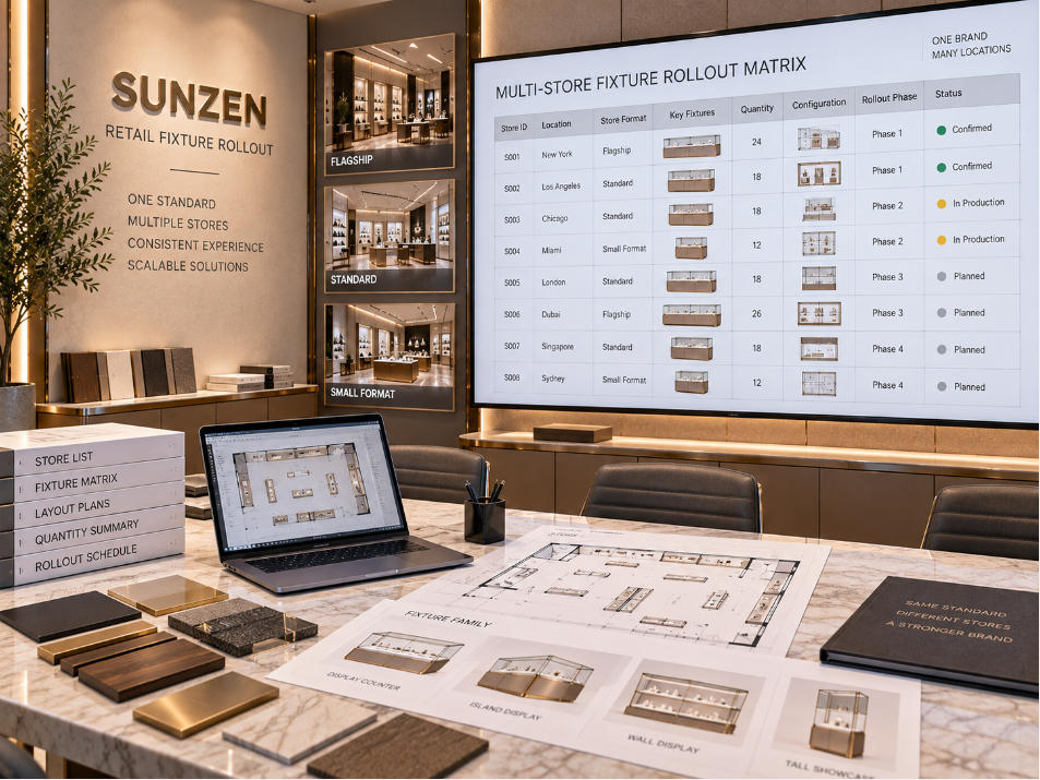 Multi store fixture rollout matrix coordinating store locations fixture types quantities configurations and rollout phases