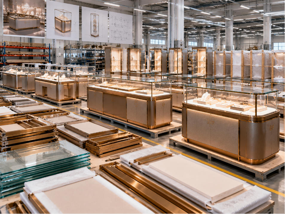 Jewelry display case factory producing repeatable showcase batches for multi-store jewelry brand expansion programs