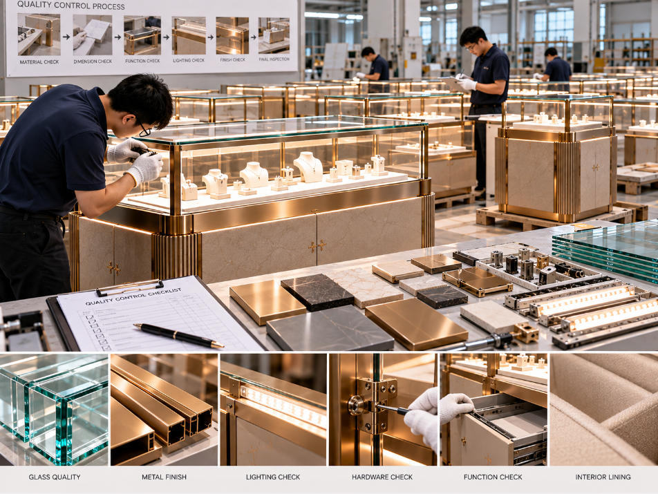 Quality control checking materials finishes lighting hardware and consistency of retail fixtures for multi-store production