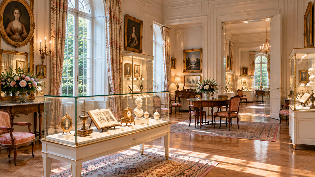 Completed Musée de la Vie Romantique Paris interior with French art museum display cases