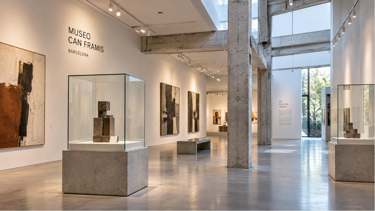 Museo Can Framis Barcelona industrial art museum display cases inside minimalist contemporary painting gallery