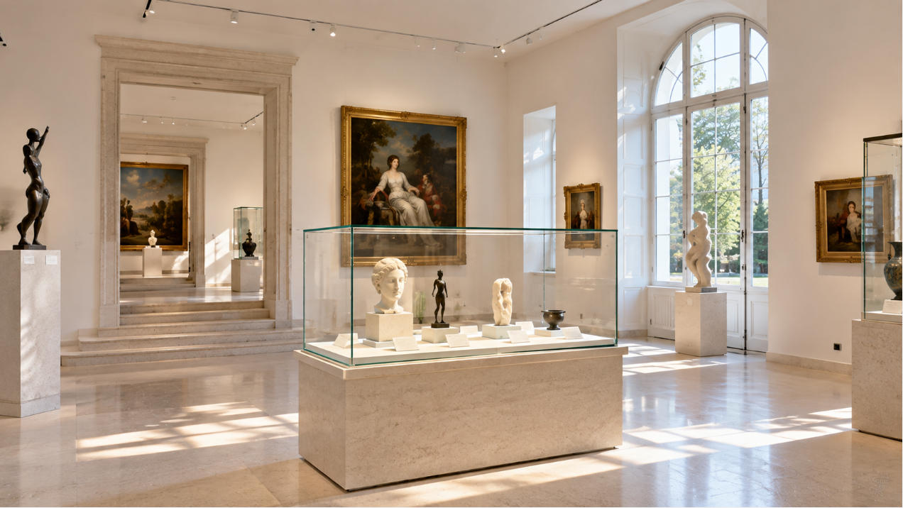 Museo Carlo Bilotti Rome contemporary art museum display cases inside modern Italian private gallery
