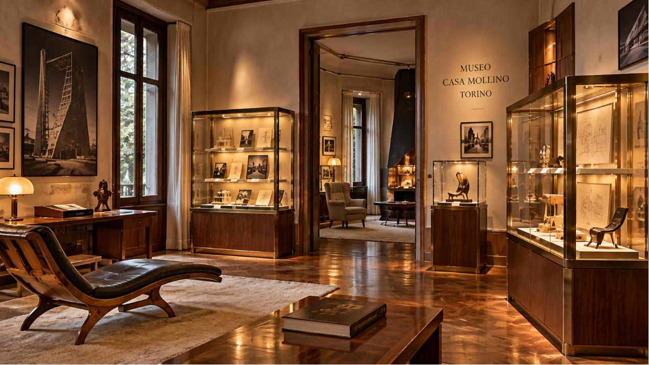 Museo Casa Mollino Turin designer house museum display cases inside Italian mid century residential gallery