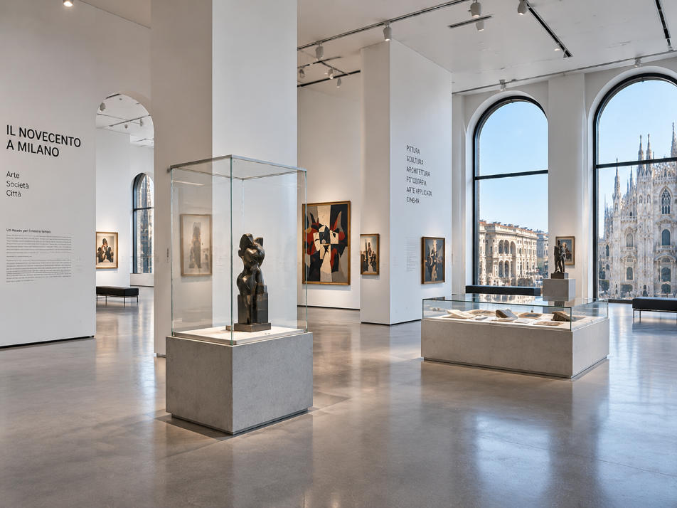 Museo del Novecento Milan gallery layout with white box exhibition spaces flowing circulation and open city views