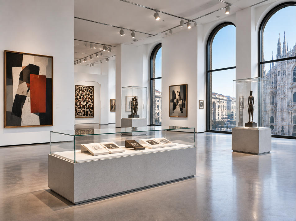 Museo del Novecento Milan minimalist white box gallery with modern art and architectural city views
