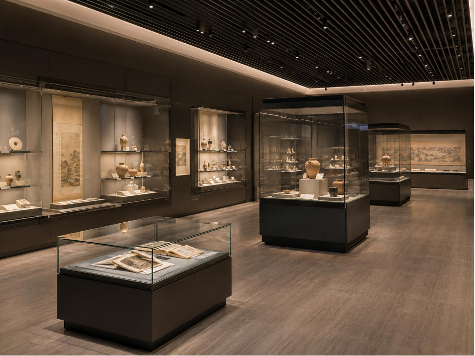 Museum display solutions with custom museum showcases conservation glass lighting security engineering manufacturing and exhibition installation