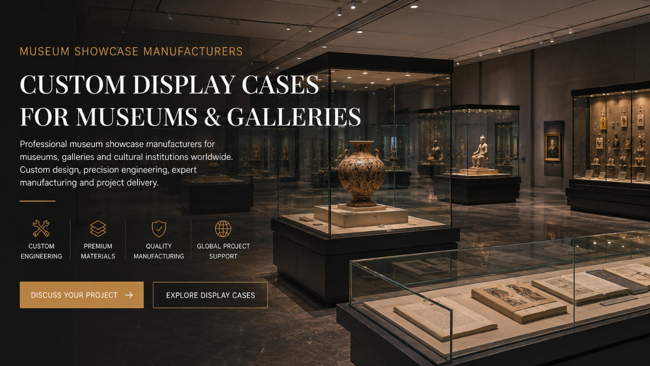 Museum showcase manufacturers supplying custom display cases for museums galleries and cultural exhibition projects