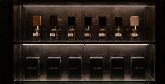 Frameless fragrance cases hidden frame minimalist wall units