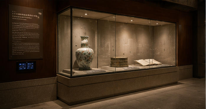 Chinese artifact vitrine for main oriental cultural gallery