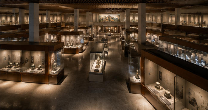 Full panoramic interior of National Palace Museum exhibition halls