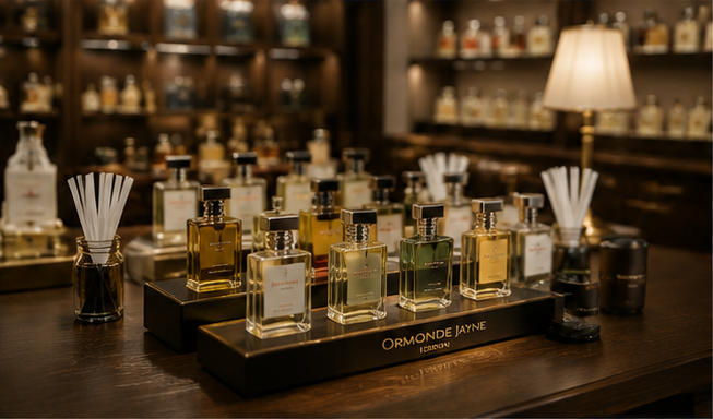 Brass trim vitrines ultra clear glass for limited edition fragrances