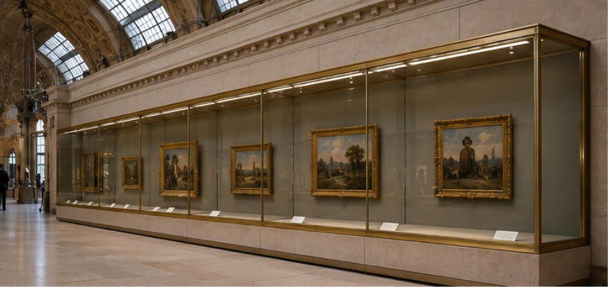 French art vitrine for central atrium painting galleries