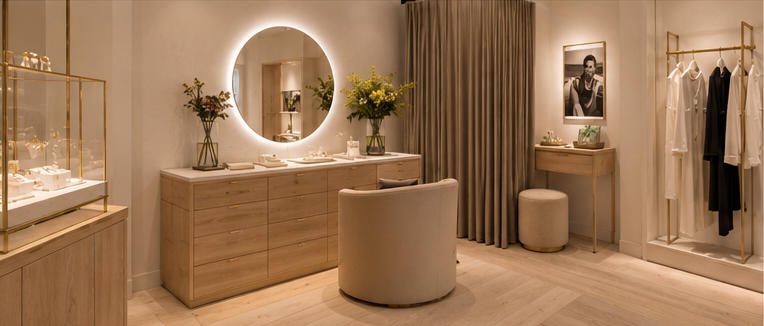 Low soft-lit fitting stands for female jewelry trial zones