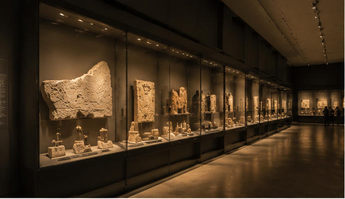 Ancient relic vitrine for giant ruin exhibition halls
