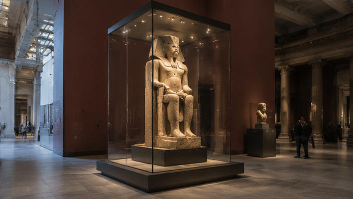 Sculpture display case for monumental stone artworks